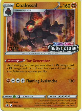 Coalossal (SWSH024) (Staff Prerelease Promo) [Sword & Shield: Black Star Promos] Online Hot Sale